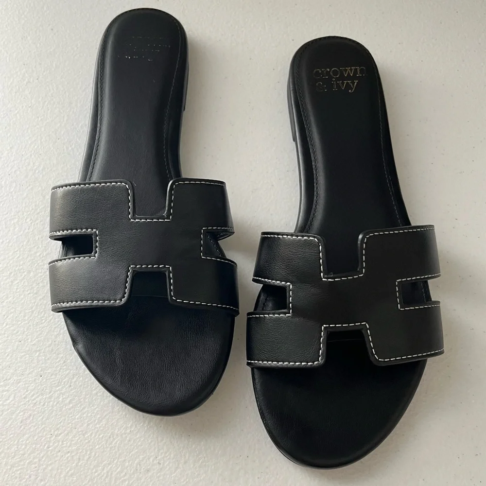 Crown & Ivy Women’s Black Slip-On Comfort Sandals | Size 8.5 | Spring | Low Heel - Picture 1 of 14
